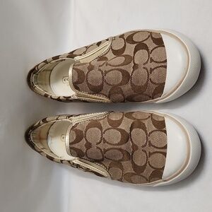 Coach Beale Signature Mongram Canvas Metallic Leather Slip-on Shoes (W Size 8.5)